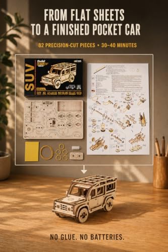 EWA Eco-Wood-Art Pocket SUV - 3D Wooden Puzzle Mechanical Model Kit DIY Wood Construction Set - Image 4