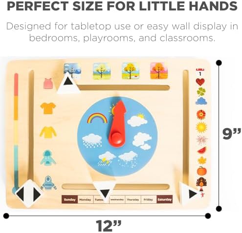 Montessori & Me Wooden Weather Board for Toddlers – Preschool Weather Chart & Daily Calendar for Kids, Interactive Toddler Calendar with Days of the Week, Months, Seasons & Temperatures - Image 5