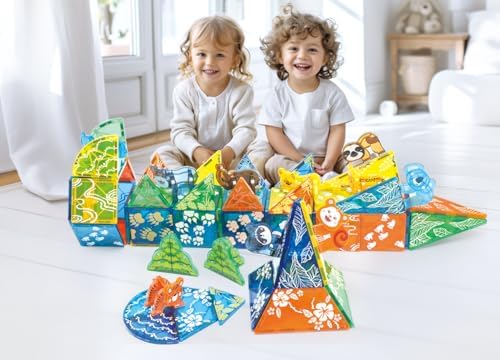 MEGAGONTILES Zoo Animals Magnetic Tiles Set 108PCS | STEM-Authenticated Magnetic Building Blocks with Animal Figures | Educational Construction Toy for Toddlers & Kids Ages 3–8 (Boys & Girls) - Image 6