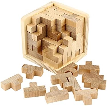 AHYUAN Wooden Brain Teaser Puzzles Cube Stocking Stuffers Wooden Puzzles T-Shaped Jigsaw Logic Puzzle Educational Games Toy for Kids and Adults (Natural) - Image 6