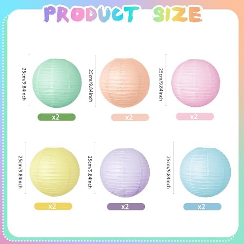 Pastel Paper Lanterns Hanging Lanterns Decorative 12 Pcs Round Macaron Colored Paper Lanterns for Classroom Wedding Birthday Baby Shower Party - Image 2