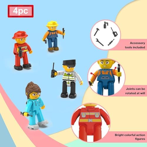 Picasso Toys Magnetic Character Action Figures 4 Piece for Building Block Tile Toddler Toy Set Magnet Expansion Pack Age 3 and up Fireman, Nurse, Police, Constructions Learning Pretend Playset PTA17 - Image 5