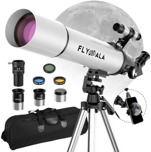 (30X-750X) Telescope for Adults high Powered,80mm Aperture 600mm Focal Length Astronomy Telescope for Kids and Beginners,Astronomical Refractor telescopes for Kids Over 8 Year Old 8-12 by FLYGALA