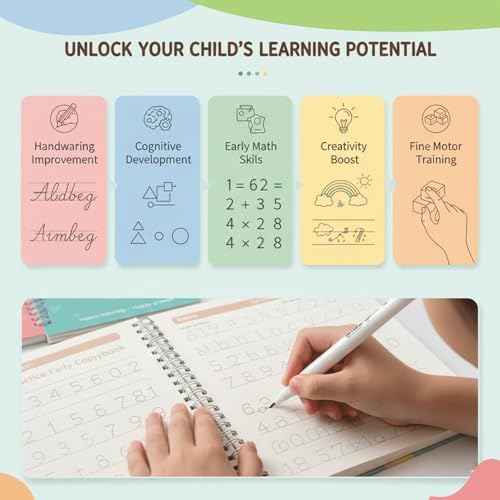 Magic Grooved Writing Practice for Kids Age 3-5 - Grooved Writing Books for Kids 3-5 - Reusable Handwriting Workbooks - Preschool Tracing Books, Disappearing Ink Pens & Grips - Great Gifts for Kids - Image 6