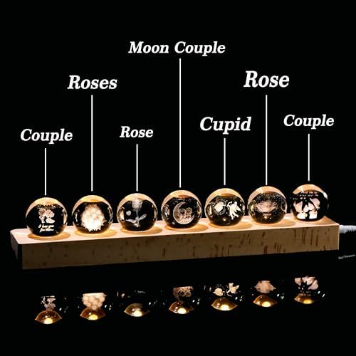 Qianwei 3D Crystal Ball Lovers Crystal Lamp with Led Base - Best Valentines I Love You Gifts for Boyfriend Girlfriend Wife Husband - Rose Couples Cupid Wedding Gifts for Couple Lovers - Image 4