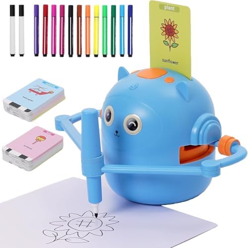 Drawing Robot for Kids with 100 Cards 12 Watercolor Pens and 2 Pens, Voice Interactive Educational Drawing Machine, Montessori Painting Learning Toys for 3 4 5 6 7 8 Year Old Boys Girls Birthday Party by Arkmiido