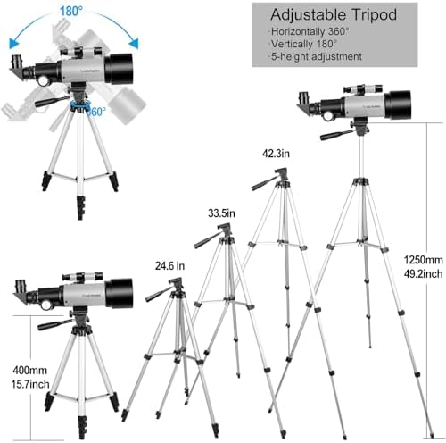 Telescope 70mm Aperture 400mm Astronomical Refracting Telescopes - Travel Telescope with Tripod, Phone Adapter(Silver) - Image 4