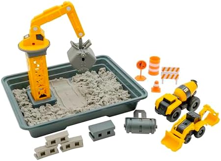 CAT Dig N Build Concrete Playset 12-oz Moldable Concrete Compound, Crane, 2 Little Machines Vehicles, Construction Molds & Easy-Cleanup Tray, Sensory STEM Kit for Kids Ages 3 + by Unknown