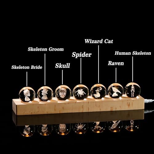 Qianwei 3D Crystal Ball Gothic Halloween Decor with Led Lamp Base - Best Birthday Gift for Man Teacher Boy Kids - Skeleton Bride Gloom Spider Skull Wizard Cat Raven Gifts - Image 3