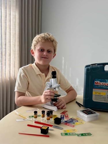 Uarzt Kids Beginner Microscope Science Kit with 100X-1200X, 13 Prepared Slides & DIY Blank Slides, 18MM HD Len, LED Light Adjustable and ABS Box, Microscope for Kids 5-7 8-12 - Image 2