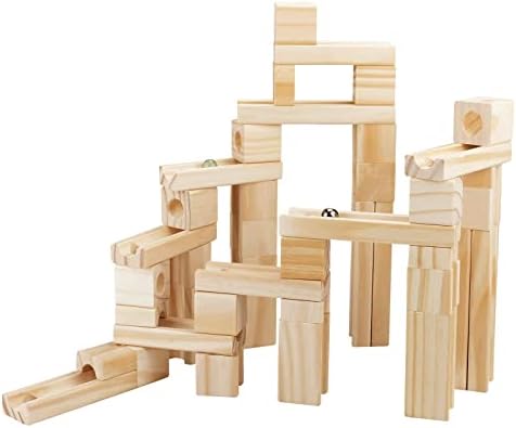 Wooden Marble Run for Kids, 60 Pieces Marble Maze Construction Building Set - Image 2