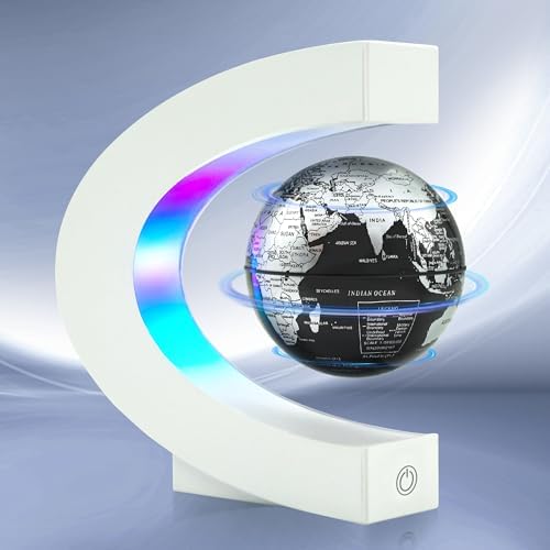 Flagest Magnetic Levitating Globe with LED Light, C Frame Floating World Globe Lamp, Cool Gadgets for Men Boys and Girls, Cool Stuff Tech Gifts for Office Bookshelf Home Desk Decor by Flagest