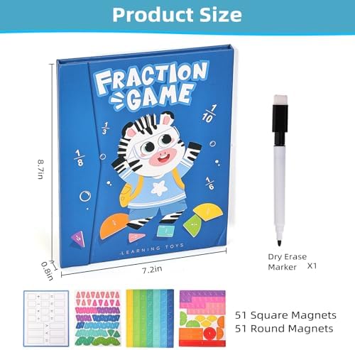 Magnetic Fraction Educational Puzzle,Magnetic Fraction Tiles & Fraction Circles,Montessori Fraction Manipulatives Learning Games for Kids,Fraction Manipulatives for Elementary School (Zebra) - Image 2