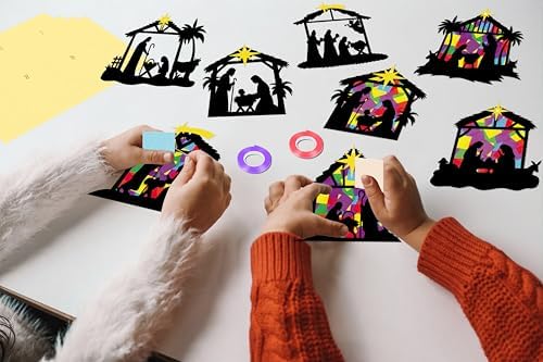 Renbuzhu 40PCS Christmas Crafts Bulk: Nativity Religious Paper Suncatchers DIY Kit for Winter Xmas Holiday Activities Decorations, Window Stained Glass Effect Art Ornaments - Image 3