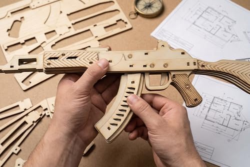 Wooden 3D Puzzle AK47 Model Building Kit – DIY Rubber Band Gun Assembly Set for Adults, Mechanical Model Kit for Hobbyists, Craft Gift for Men Dad Husband - Image 2