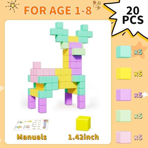 Large Magnetic Blocks Travel,20PCS 1.42in Building Blocks for Toddlers 3-5,Magnet Cubes for Toddlers,Sensory Montessori Toys Sets Learning Construction Squares Stem Toys for Boy,Girl,Kids,Kit,Gift,4-8 - Image 7