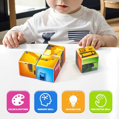 Pairez Toys Magnetic Cubes for Toddler, 1.65 inch Large Building Blocks Tiles, Construction Vehicles Puzzles Game for Toddlers, STEM Educational Learning Toys for Boys & Girls Ages 1 2 3 - Image 6