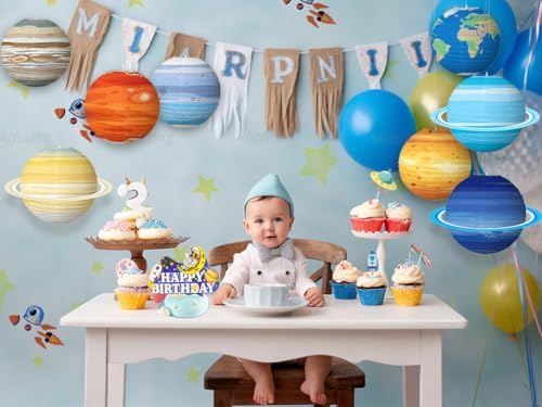 Anlising 8PCS Space Paper Lanterns, Hanging Paper Lanterns, Planet Lanterns Decoration, Hanging Galaxy Planets Decor, Space Theme Decor Children Birthday Party Decor (30x30CM) - Image 5