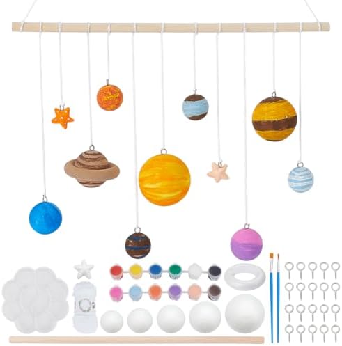 WEBEEDY DIY Solar Foam Ball Wall Hanging Kit Unpainted Hanging Solar Project Kit for Crafts Making,Solar System Model with Foam Balls Pigment Brush for Party Hanging Decor Christmas Birthday Gift by WEBEEDY