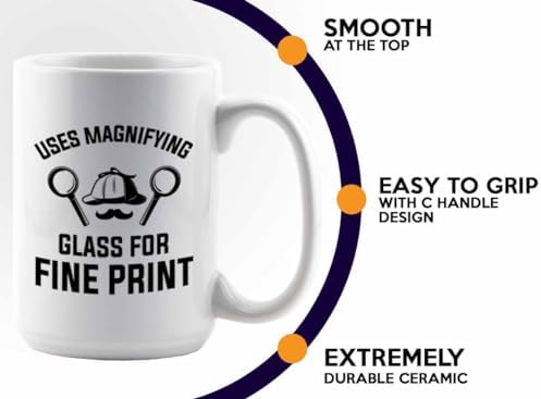 Detective Coffee Mug 15oz White Glass For Fine Print Funny Quote - Image 5