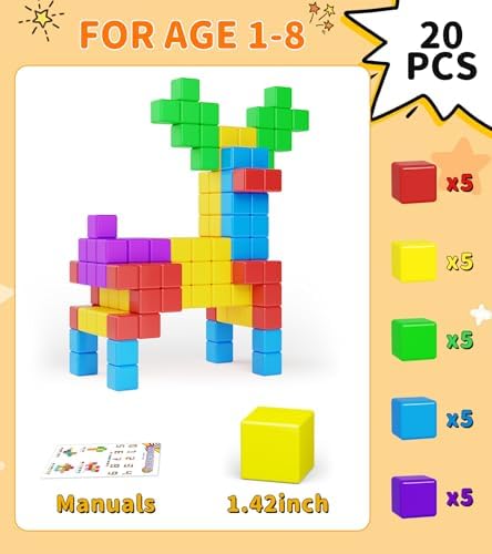 Large Magnetic Blocks Travel,20PCS 1.42in Building Blocks for Toddlers 3-5,Magnet Cubes for Toddlers,Sensory Montessori Toys Sets Learning Construction Squares Stem Toys for Boy,Girl,Kids,Kit,Gift,4-8 - Image 7