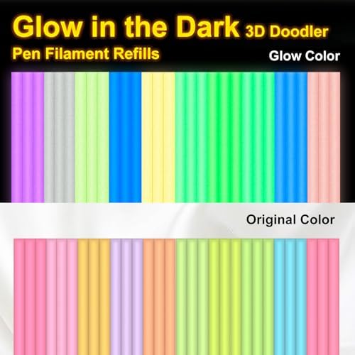 Kretrum Glow in the Dark 3D Doodler Pen Refills for 3Doodler Start+ 3D Pen 2.5mm PCL Filament Refills Packs 10 Colors Glow Filament Each Color 10 pcs Total 100 pcs Only Fit for 3Doodler Start Pen - Image 3
