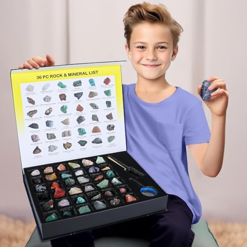 36pc Rock & Mineral Collection Kit for Kids, STEM Earth Science Set by BTYCityMao