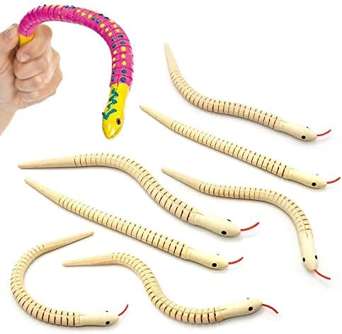 8-Piece Unfinished Wooden Snake Models, 12 in Flexible DIY Painting Crafts by M+MUGIT