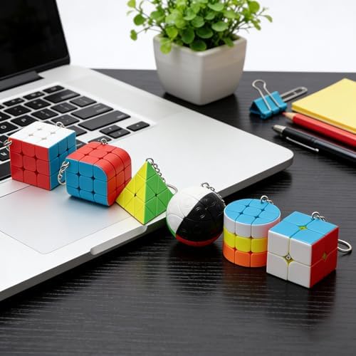SUN-WAY Speed Cube Set of 2x2 3x3 Cylinder Trihedron Pyramid and Magic Ball Cubes Magic Cube Set Brain Teasers for Kids and Adults Stickerless Keychain Mini Cube Bundle with Gift Box (6 Pack) - Image 2