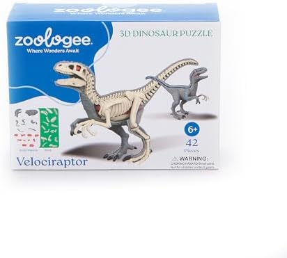 The Petting Zoo Velociraptor Dinosaur 3D Puzzle, 6 in by ZoologeebyThePettingZoo