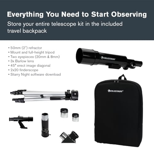 Celestron Travel Scope 50mm Beginner Telescope with Backpack and Tripod - Image 3