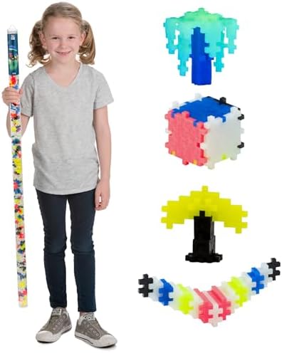 PLUS PLUS Super Tube, Glow-in-The Dark Mix, 500 Piece Building Block Set by Plus-Plus