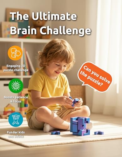 Interlocking Cube Brain Teaser Puzzle for Kids and Adults, Pocket Size 1.77 Inch Dual Color Blue and Purple Logic Challenge, Screen Free Focus Toy and Thoughtful Gift Idea - Image 2
