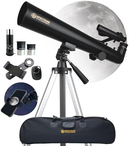 SpectrumOI TourStar 80 AZ Telescope for Adults Astronomy Gifts, Professional Telescope Premium Refractor 80mm Aperture 500mm Focal Length with Carry Bag and Phone Holder by SpectrumOpticalInstruments