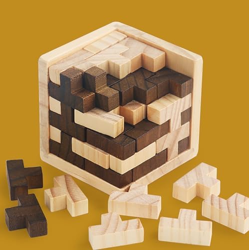 Ahyuan Wooden Brain Teaser Puzzle Cube Wooden Puzzles T-Shaped Jigsaw Logic Puzzle Educational Toy for Kids and Adults by AHYUAN (Brown and Natural) - Image 3