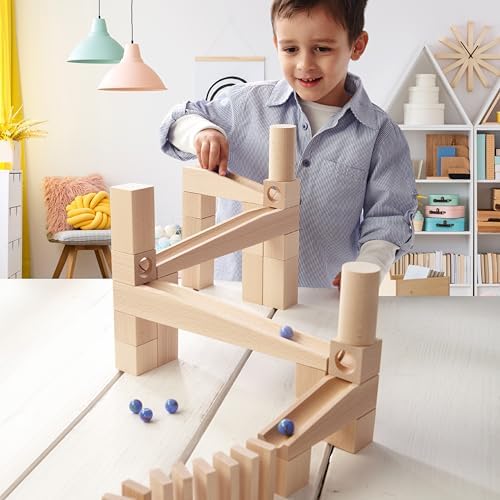 HABA Wooden Marble Run Ball Track Building Set for 4-10 Year Olds, STEM Toy with 49-Piece Wooden Track and Marbles, Montessori Toys for 4 Year Olds - Image 4