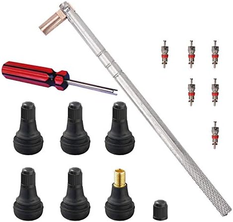 FEBRYTOLD Tire Valve Stem Tool Remover & Installation, 6 Pcs TR412 Snap-in Valve Stems with Valve Stem Cores, 1 Pcs Single Head Tire Valve Core Remover Installer Tool (14 Pcs) by FEBRYTOLD