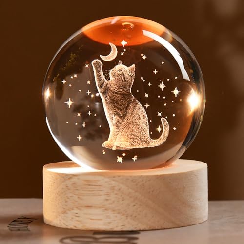 3D Cat Crystal Ball for Women Cat Lovers Gifts Decor by ZRENJHUS