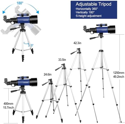 Telescope 70mm Aperture 400mm Astronomical Refracting Telescopes - Travel Telescope with Tripod, Phone Adapter(Ocean Blue) - Image 3
