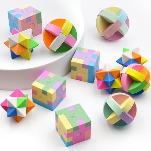 PROLOSO 15 Pcs Puzzle Cube Pencil Erasers Kids Party Favors Classroom Student Prizes Brain Teasers by PROLOSO