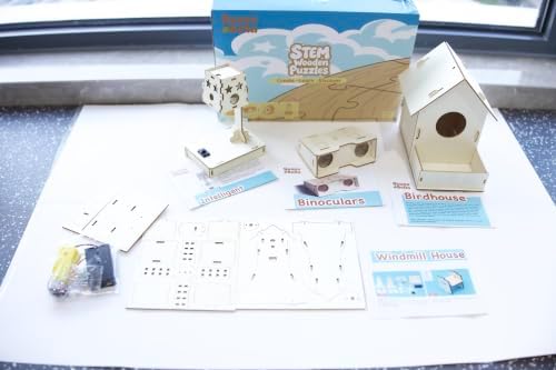 STEM 4-in-1 Building Kit for Kids Ages 6-12 | DIY Engineering Projects - Build a Windmill, Lamp, Binoculars & Birdhouse | Educational Toy Gift for Boys & Girls by Unknown