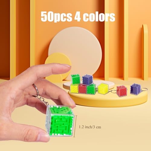 Halloscume 50 Pcs Maze Puzzle Gift 3D Cube Keychain Brain Teaser Game - Image 2