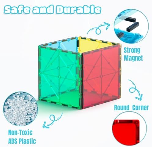 Bmag 4 Piece Magnetic Tiles Large Square, Magnet 3D Building Blocks Expansion Set for Kids, STEM Preschool Learning Kit Educational Playset Construction Toys for Boys Girls Ages 3+ - Image 2