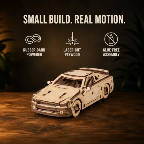 EWA Eco-Wood-Art Pocket Supercar 3D Wooden Puzzle, 89 Pieces, Ages 14+, 4.76 x 2.28 Inches, Wood Construction Model Kit - Image 3