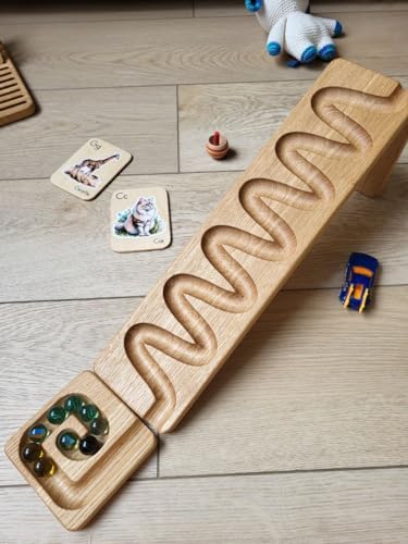 Marble Run Race Track Wooden Maze Board Ball Run Marble Course Gift for Kids Winding Track Roller (Waterfall) - Image 6