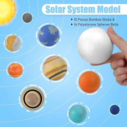 24PCS Solar System Model Foam Ball Project Kit, Planet Model Crafts Includes 14 Sized Polystyrene Spheres Balls, 9.5" Bamboo Sticks for School Science Projects - Image 6