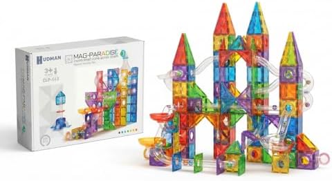 Magnetic Building Tiles Marble Run Set, 115 Pieces STEAM Construction Blocks with Marble Run Track, Educational STEM Toy for Kids Ages 3+, Rainbow Colors - Image 2