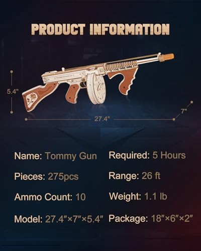 ROKR 3D Wooden Puzzles for Adults-Rubber Band Toy Tommy Gun-Model Kits to Build for Adults-Wood Puzzles Adult-Hobbies for Men-Gift Idea for Christmas - Image 6