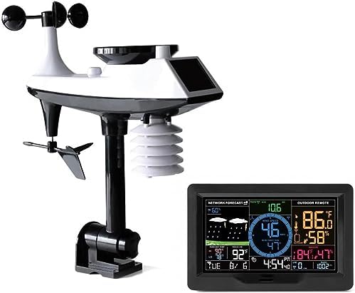 Indoor Outdoor Weather Stations, Indoor Outdoor Thermometer, Professional Digital Thermometer Weather Station, Wind Speed and Direction，Color Display Atomic Clock with Rain Gauge by Unknown