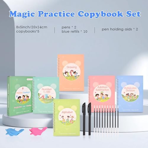 Magic Grooved Writing Practice for Kids Ages 3-8|Reusable Tracing Workbook|Magic Copybook Set with Disappearing Ink Pens for Preschool Learning - Image 6